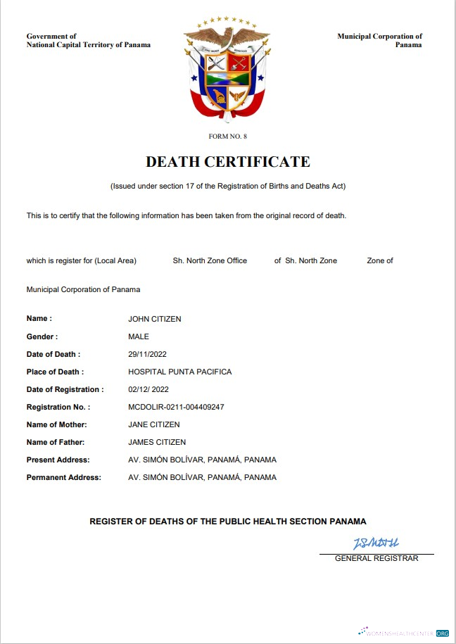 Download Panama death certificate Word and PDF template Photoshop template